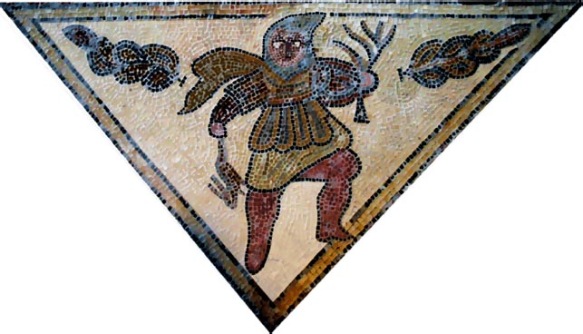 Mosaic from Gloucestershire showing a Romano-British man wearing his Birrus Britannicus